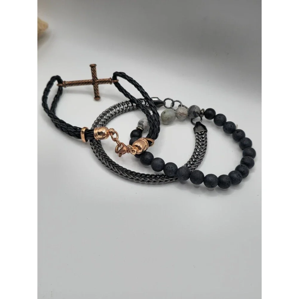 American Exchange Men's Black Watch & 4-Piece Bracelet Set